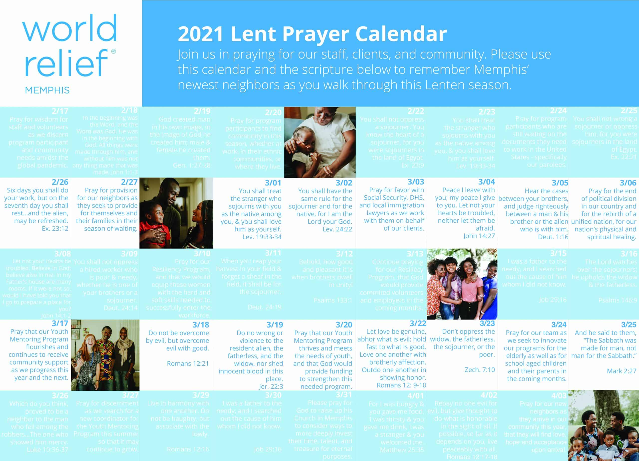 Prayer requests in calendar format