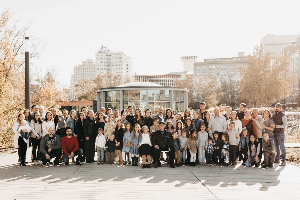 Image of Angela's extended family in Spokane Riverfront Park, 20 years after leaving Ukraine.