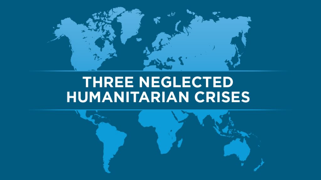 World Map with text" 3 Neglected Global Humanitarian Crises to Know About in 2023"