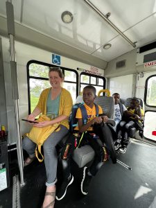 Woman and a kid on a bus