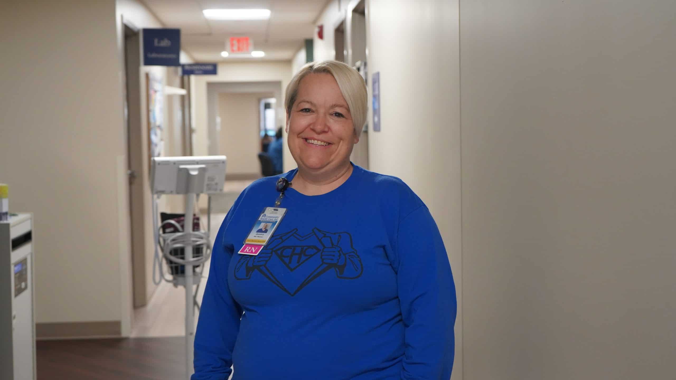 A nurse in the hallway