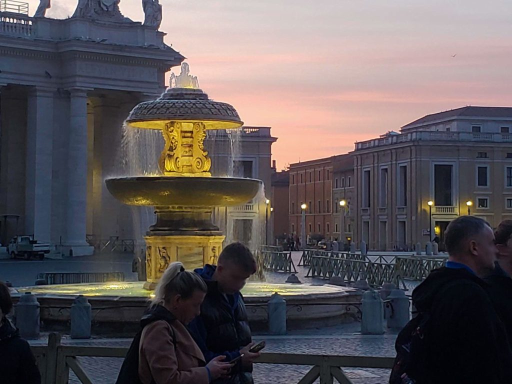 An image from my trip to Italy of a fountain spraying water. It taught me about cultural values.