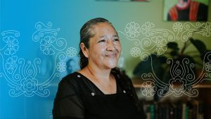 Women smiling with design elements around her