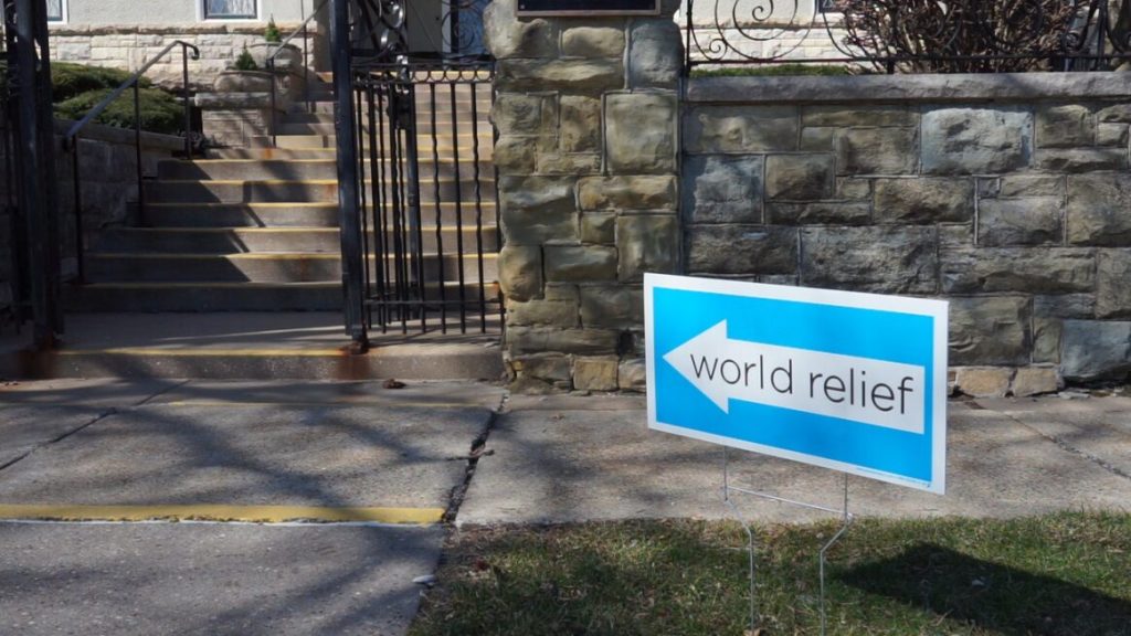 World Relief arrow sign.