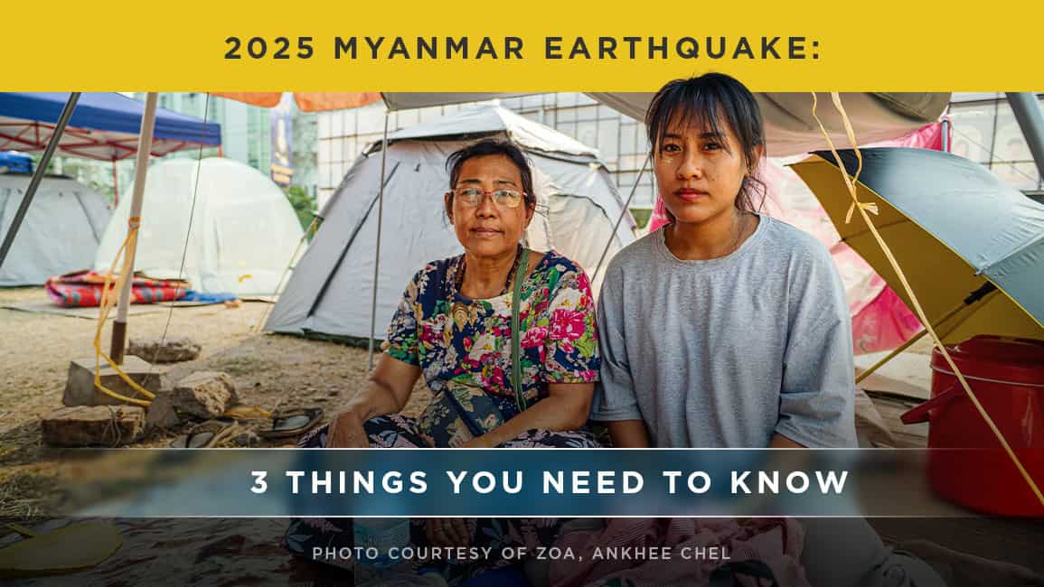 Myanmar earthquake: Two women sit in a tent after the quake.
