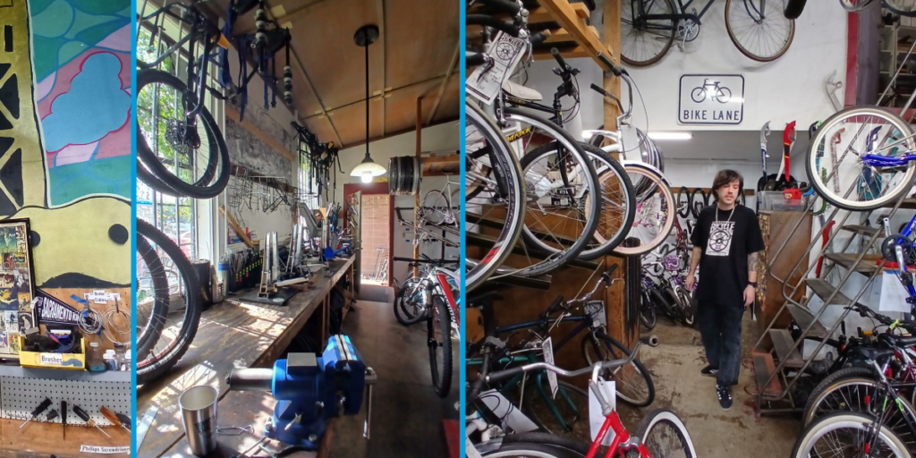 Sam Gutierrez walks through his shop Sacramento Bike Kitchen.